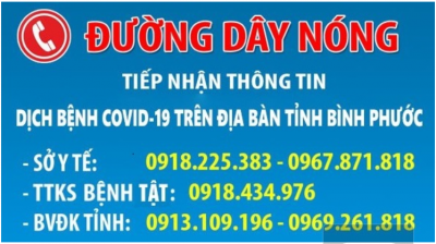 Đường dây nóng tiếp nhận thông tin dịch bệnh Covid-19 trên địa bàn tỉnh Bình Phước