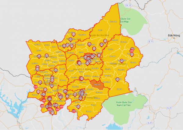 Phân loại cấp độ dịch trên địa bàn tỉnh Bình Phước kể từ ngày 30/10/2021