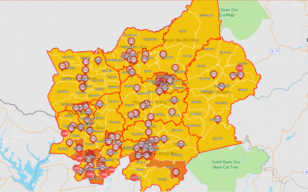 Phân loại cấp độ dịch trên địa bàn tỉnh Bình Phước kể từ ngày 09/11/2021