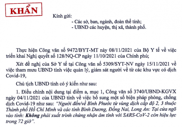 Điều chỉnh việc quản lý, giám sát người về từ các khu vực có dịch