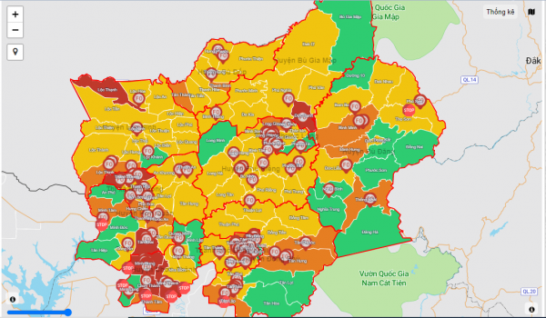 Phân loại cấp độ dịch tỉnh Bình Phước: 15 xã ở cấp độ 4