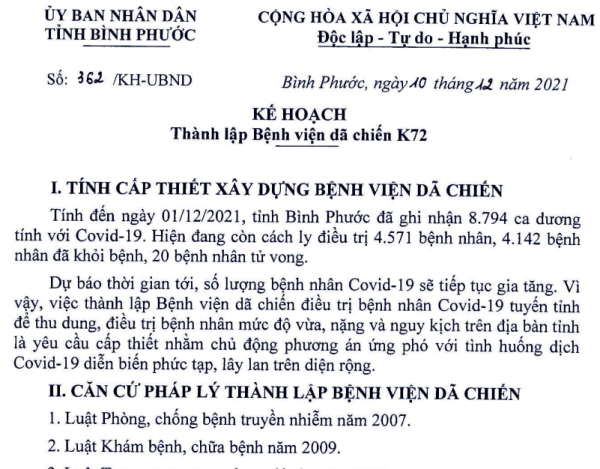 Thành lập bệnh viện dã chiến 964 giường bệnh