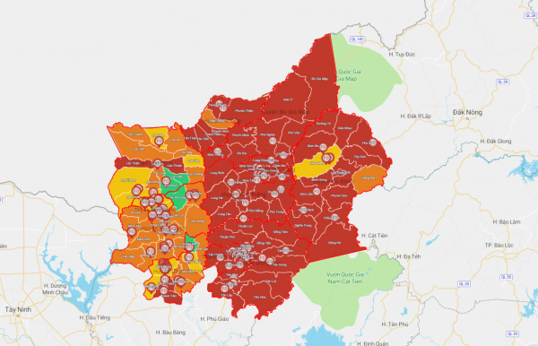 Phân loại cấp độ dịch COVID-19 trên địa bàn tỉnh Bình Phước kể từ ngày 19/3/2022